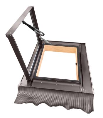 картинка Мансардный люк Designo R27 WDL, однокамерный, с окладом EDZSBL для профилированной кровли (до 5см), правое открытие, дерево, 86*86