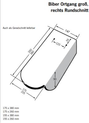 картинка Боковая правая черепица большая, круглый срез, Biber маркато жемчужно-белый, marcato Perlweiss Meyer-Holsen