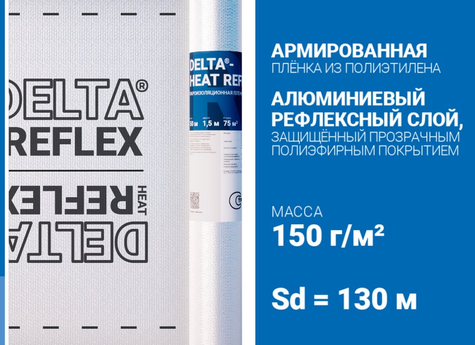 DELTA-HEAT REFLEX — армированная пароизоляционная плёнка с отражающим рефлексным слоем