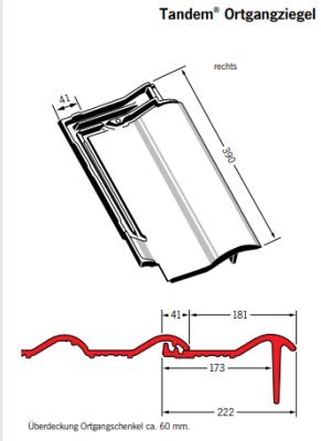 картинка Боковая правая черепица Tandem черепично-красный, ziegelrot Meyer-Holsen